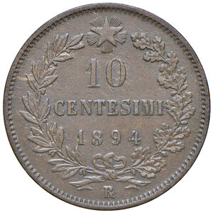 reverse: Savoia. Umberto I re d Italia (1878-1900). Da 10 centesimi 1894 (Roma) CU. MIR 1106c. Rara. q.SPL