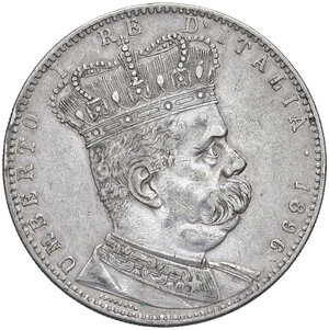 obverse: Savoia. Umberto I re d Italia (1878-1900). Monetazione per la Colonia Eritrea. Da 5 lire o tallero 1896 (Roma) AG. MIR 1110b. Rara. Segnetti, BB