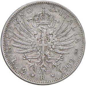 reverse: Savoia. Vittorio Emanuele III re d Italia (1900-1946). Da 2 lire 1902 AG. Aquila araldica. MIR 1140c. Rara. BB