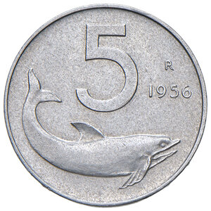 reverse: Repubblica Italiana (dal 1946). Monetazione in lire, 1946-2001. Da 5 lire 1956 IT. Pagani .2361. Rara. q.SPL