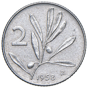 reverse: Repubblica Italiana (dal 1946). Monetazione in lire, 1946-2001. Da 2 lire 1958 IT. Pagani .2411. Molto rara. SPL