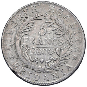 reverse: Torino. Repubblica Subalpina (1800-1802). Da 5 franchi anno 10° (1801) AG. Pagani 6. Rara. BB