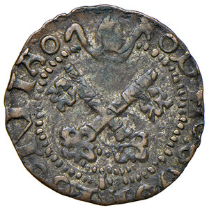 obverse: Bologna. Anonime pontificie (sec. XV). Quattrino 1436-1464 MI gr. 0,69. Muntoni –. Berman –. Chimienti –. MIR –. Variante con tipo di tiara al dr. non censita. Rarissimo. Buon BB