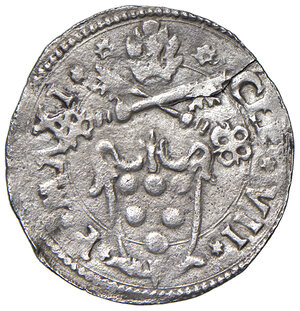 obverse: Ancona. Clemente VII (1523-1534). Mezzo giulio AG gr. 1,38. Muntoni 95 (citato come inedito). Berman 867. Dubbini-Mancinelli pag. 119 (2° tipo). MIR 823/2. Villoresi 235. Rarissimo. Frattura del tondello, altrimenti BB 