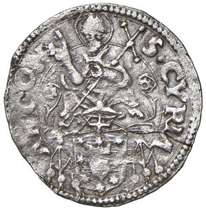 reverse: Ancona. Clemente VII (1523-1534). Mezzo giulio AG gr. 1,38. Muntoni 95 (citato come inedito). Berman 867. Dubbini-Mancinelli pag. 119 (2° tipo). MIR 823/2. Villoresi 235. Rarissimo. Frattura del tondello, altrimenti BB 