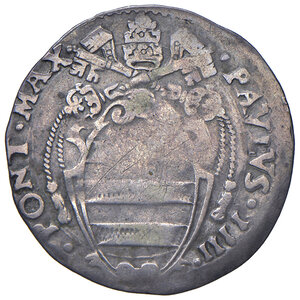 obverse: Bologna. Paolo IV (1555-1559). Gabella 1555-1557 AG gr. 1,95. Muntoni 54. Berman 1051. Chimienti 344. MIR 1329/1. Molto rara. q.BB