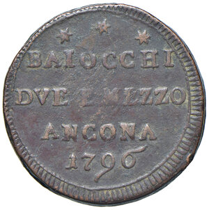 obverse: Ancona. Pio VI (1775-1799). Sampietrino da 2 baiocchi e mezzo 1796 CU gr. 18,06. Villoresi 325. BB