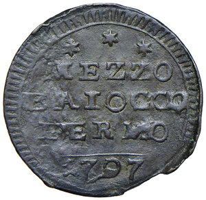 reverse: Fermo. Pio VI (1775-1799). Mezzo baiocco 1797 anno XXIII CU gr. 4,59. Muntoni 324. Berman 3096. MIR 2911/1. Raro. Buon BB/BB