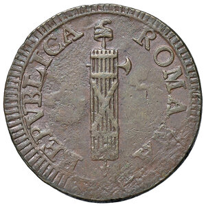 obverse: Fermo. Repubblica Romana (1798-1799). Da 2 baiocchi 1798 CU gr. 16,02. Pagani 31. Muntoni 38 var. II. Bruni 16. MIR 2915/3. Molto rara. BB