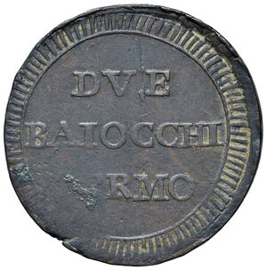 reverse: Fermo. Repubblica Romana (1798-1799). Da 2 baiocchi CU gr. 16,00. Pagani 44. Muntoni 41. Bruni 11. MIR 2915/4. Variante con cerchio interno al rovescio più stretto. Rara. q.BB