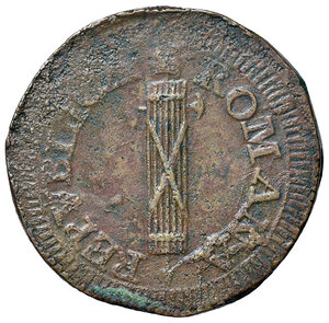 obverse: Fermo. Repubblica Romana (1798-1799). Da 2 baiocchi CU gr. 19,45. Pagani 44 var. Muntoni 41 var. Bruni 11 var. MIR 2915/4 var. Variante con legenda al dritto in circolo stretto intorno a fascio piccolo. Rara. Debolezze di conio, altrimenti buon BB