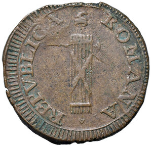 obverse: Fermo. Repubblica Romana (1798-1799). Da 2 baiocchi CU gr. 12,78. Pagani  –. Muntoni  –. Bruni  –. MIR  –. Variante apparentemente inedita con errore di conio recante la legenda BAIOCCIII al rov. BB