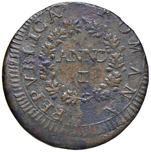 obverse: Fermo. Repubblica Romana (1798-1799). Baiocco anno I CU gr. 8,44. Pagani 51. Muntoni 50. Bruni 32. MIR 2921/4. Raro. BB/MB