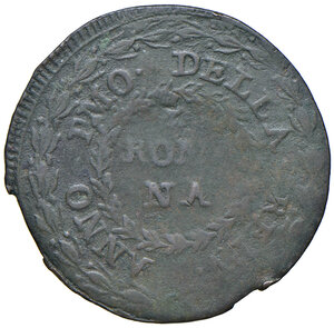 obverse: Fermo. Repubblica Romana (1798-1799). Baiocco anno I CU gr. 6,63. Pagani 53. Muntoni 51. Bruni 33. MIR 2922/3. Coniato su tondello ridotto e con il peso del mezzo baiocco. Raro. q.BB