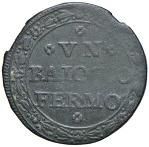 reverse: Fermo. Repubblica Romana (1798-1799). Baiocco anno I CU gr. 6,63. Pagani 53. Muntoni 51. Bruni 33. MIR 2922/3. Coniato su tondello ridotto e con il peso del mezzo baiocco. Raro. q.BB