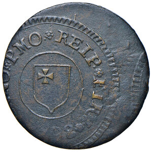 obverse: Fermo. Repubblica Romana (1798-1799). Mezzo baiocco 1798 anno I CU gr. 6,61. Pagani 57. Muntoni 54. Bruni 9. MIR 2913/1 (Repubblica di Fermo, prima della Repubblica Romana). Traccia del conio del tondello seguente. Raro. BB