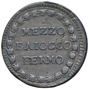 reverse: Fermo. Repubblica Romana (1798-1799). Mezzo baiocco 1798 anno I CU gr. 7,35. Pagani –. Muntoni –. Bruni 10. MIR 2913/2 (Repubblica di Fermo, prima della Repubblica Romana). Molto raro. Buon BB