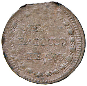 reverse: Fermo. Repubblica Romana (1798-1799). Mezzo baiocco 1798 anno I CU gr. 4,97. Pagani –. Muntoni –. Bruni 10. MIR 2913/2 (Repubblica di Fermo, prima della Repubblica Romana). Molto raro. Debolmente impresso al rov., altrimenti BB