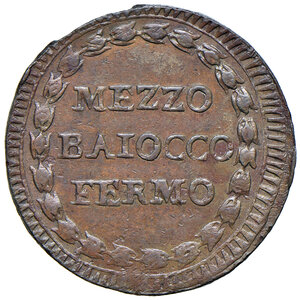 reverse: Fermo. Repubblica Romana (1798-1799). Mezzo baiocco anno I CU gr. 6,01. Pagani 59. Muntoni 55. Bruni 37. MIR 2924/1. Rarissimo. q.SPL