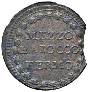 reverse: Fermo. Repubblica Romana (1798-1799). Mezzo baiocco anno I CU gr. 5,60. Pagani 59. Muntoni 55. Bruni 37 var. 1. MIR 2924/1. Rarissimo. BB