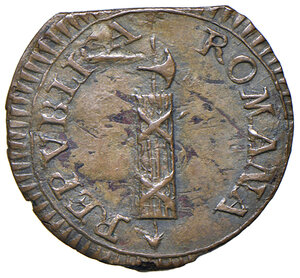 obverse: Fermo. Repubblica Romana (1798-1799). Quattrino CU gr. 1,98. Pagani 63. Muntoni 57. Bruni 40. MIR 2926/1. Ex asta Raffaele Negrini 31/2010, 1285. Rarissimo. Migliore di BB