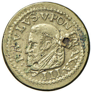 obverse: Paolo V (1605-1621). Peso monetale del 4 pistole o quadrupla anno III AE gr. 13,20. Mazza 65. Molto raro. Buon BB