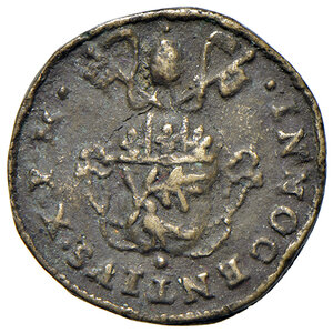 obverse: Innocenzo X (1644-1655). Peso monetale dello scudo d oro AE gr. 3,20. Mazza 97 var. Raro. BB