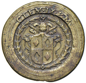 obverse: Clemente IX (1667-1669). Peso monetale del 2 zecchini o ungari AE gr. 6,93. Mazza –. Molto raro. q.SPL