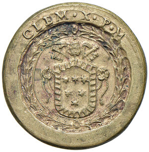 obverse: Clemente X (1670-1676). Peso monetale del 4 scudi d oro AE gr. 13,38. Mazza 192 G. Ex asta per corrispondenza Raffaele Negrini 10/2003, 2301. Raro. Buon BB