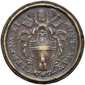 obverse: Clemente XI (1700-1721). Peso monetale dell 8 scudi d oro AE gr. 26,37. Mazza 339 P. Raro. Buon BB