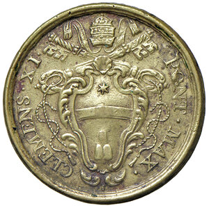 obverse: Clemente XI (1700-1721). Peso monetale del 4 scudi d oro AE gr. 13,22. Mazza 357 P. Ex asta per corrispondenza Raffaele Negrini 7/1998, 950. Raro. q.SPL