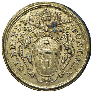 obverse: Clemente XI (1700-1721). Peso monetale del 2 scudi d oro AE gr. 6,60. Mazza 388 P. Raro. q.SPL