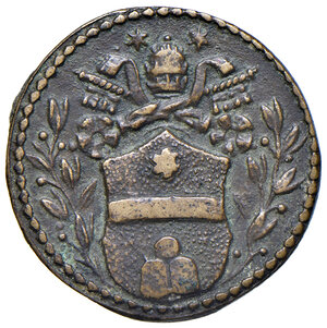 obverse: Clemente XI (1700-1721). Peso monetale dello scudo d oro AE gr. 3,34. Mazza 394 N. Raro. Buon BB