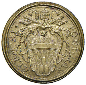obverse: Clemente XI (1700-1721). Peso monetale dello scudo d oro AE gr. 3,27. Mazza 405 O. Raro. SPL
