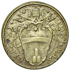 obverse: Clemente XI (1700-1721). Peso monetale dello zecchino e ungaro AE gr. 3,46. Mazza 416 V. Ex asta Centauro 1/2006, 278. Raro. q.SPL