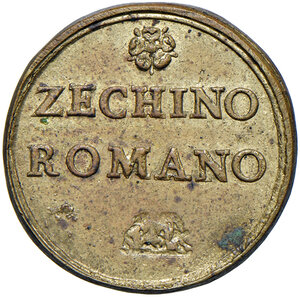 reverse: Benedetto XIII (1724-1730). Peso monetale dello zecchino romano AE gr. 3,44. Mazza 495 W. Raro. SPL