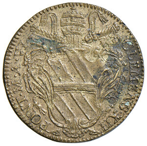 obverse: Clemente XII (1730-1740). Peso monetale del luigi di Francia AE gr. 7,58. Mazza 524 X. Ex asta per corrispondenza Raffaele Negrini 10/2003, 2323. Molto raro. Buon BB
