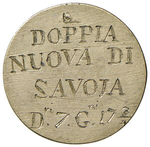 reverse: Clemente XII (1730-1740). Peso monetale della doppia nuova di Savoia AE gr. 9,02. Mazza –. Molto raro. q.SPL