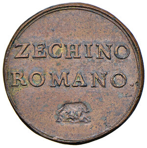 reverse: Benedetto XIV (1740-1758). Peso monetale dello zecchino romano AE gr. 3,42. Mazza 561 W. Buon BB