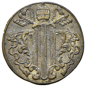 obverse: Benedetto XIV (1740-1758). Peso monetale del mezzo zecchino romano AE gr. 1,68. Mazza 572 Y. Raro. Migliore di BB