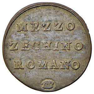 reverse: Benedetto XIV (1740-1758). Peso monetale del mezzo zecchino romano AE gr. 1,68. Mazza 572 Y. Raro. Migliore di BB