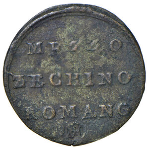 reverse: Benedetto XIV (1740-1758). Peso monetale del mezzo zecchino romano AE gr. 1,40. Mazza 571 X. Raro. BB