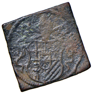 obverse: Clemente XIII (1758-1769). Peso monetale del mezzo zecchino romano AE gr. 1,35. Mazza 581. Raro. BB