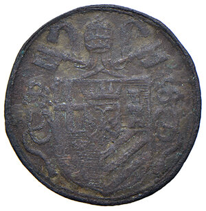 obverse: Clemente XIII (1758-1769). Peso monetale del quartino AE gr. 0,72. Mazza 585. Raro. q.BB