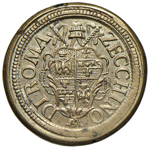 obverse: Pio VI (1775-1799). Peso monetale del doppio zecchino romano AE gr. 6,85. Mazza 594. Ex asta Artemide 5 maggio 2005, 1630. Raro. SPL