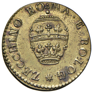 obverse: Pio VI (1775-1799). Peso monetale dello zecchino romano e bolognese AE gr. 3,39. Mazza 648. Raro. SPL