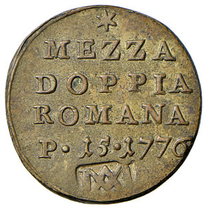 reverse: Pio VI (1775-1799). Peso monetale della mezza doppia da 15 paoli 1776 anno II AE gr. 2,72. Mazza 714. Raro. q.SPL