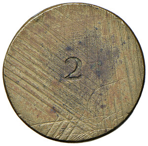 reverse: Pio VI (1775-1799). Peso monetale del 2 doppie romano e bolognese AE gr. 10,96. Mazza –. Raro. q.SPL