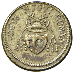 obverse: Gregorio XVI (1831-1846). Peso monetale del 10 scudi AE gr. 17,31. Mazza 941. Raro. Buon BB