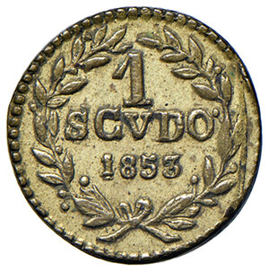 obverse: Pio IX (1846-1878). Peso monetale dello scudo 1853 AE gr. 1,72. Mazza 976. SPL